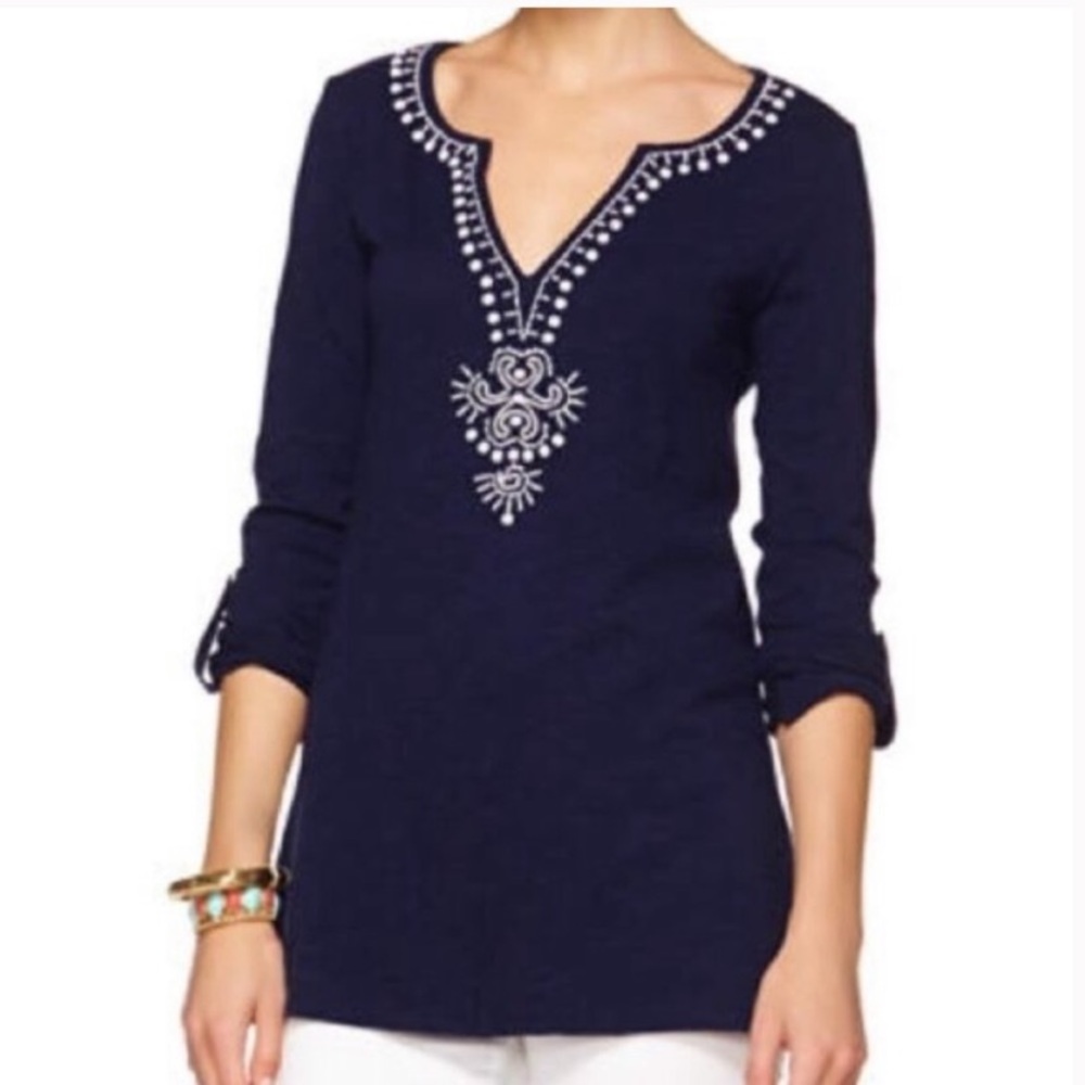 Lilly Pulitzer Eliana navy beaded tunic